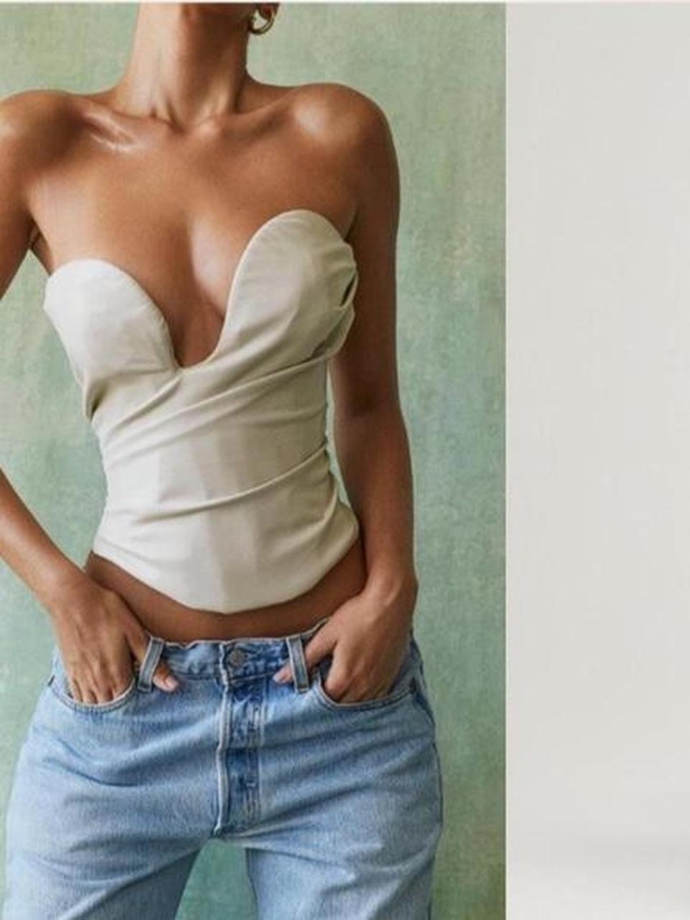 House of CB Cream Strapless Sweetheart Corset Vegan Leather